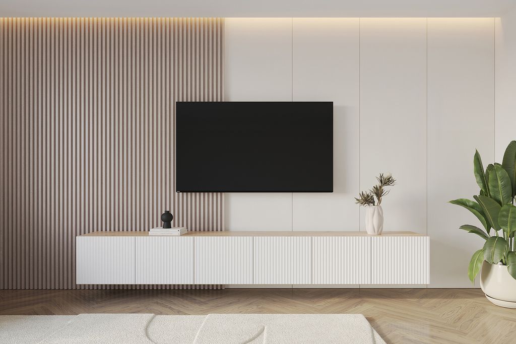 ALTDECOR TV-Schrank NOA-2-W mit Gefrästen Fronten 3x100x40x40 Lowboard hängend, TV Möbel, TV Cabinet, Fernsehtisch, Fernsehschrank, TV Kommode, ...