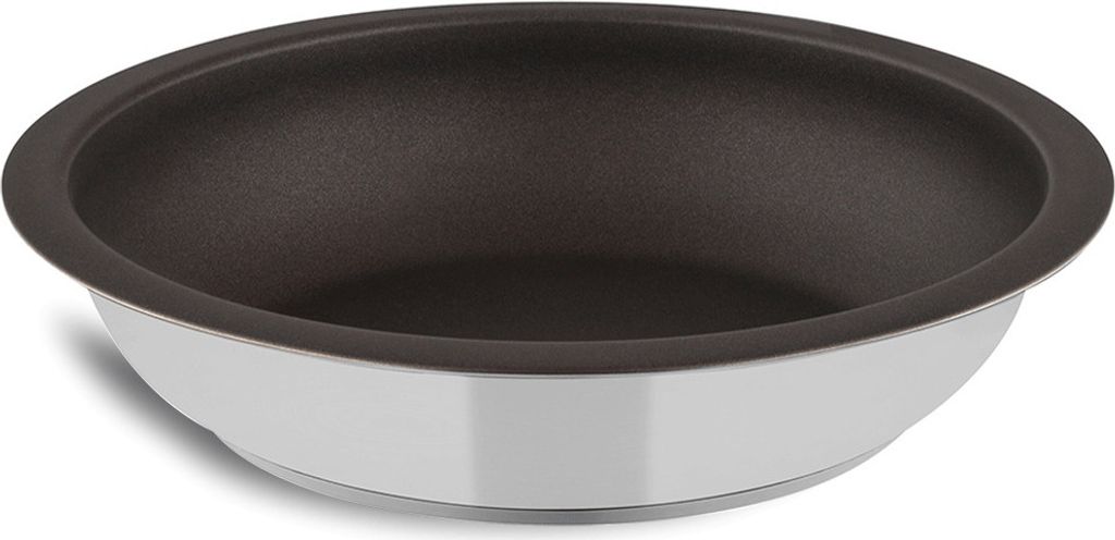 A close-up, studio shot of a frying pan.