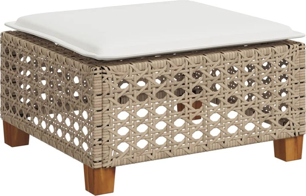 vidaXL Gartenhocker mit Kissen Beige 63,5x56x32 cm Poly Rattan