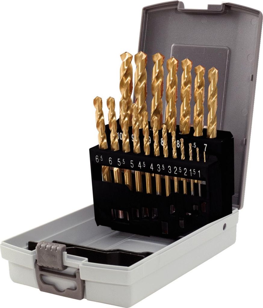 KS Tools HSS TiN Spiralbohrer-Satz, Kunststoffkassette 19-tlg. 1-10 mm