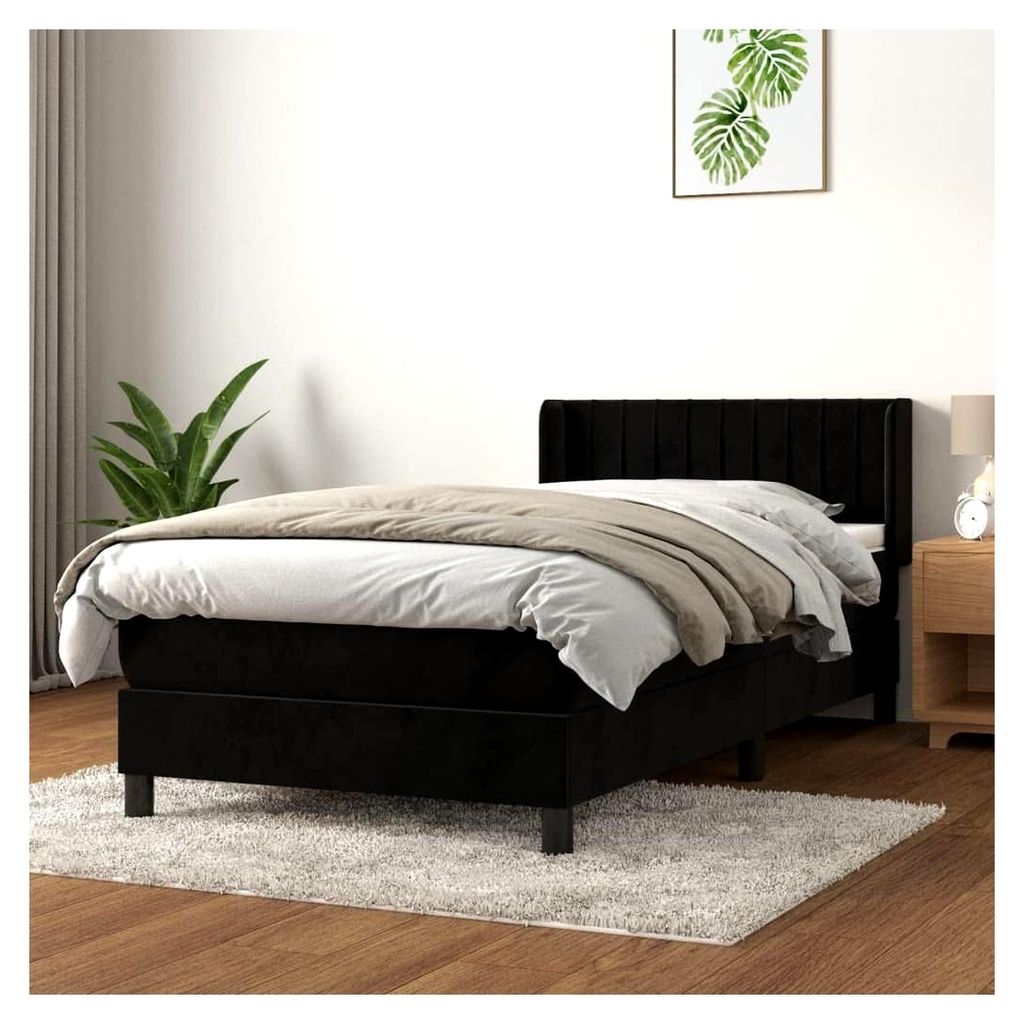 Lattenrost mit Matratze, Schwarz, 100 x 200 cm, Samt, Plattform, mit Lattenhalter, einfache Montage, für Schlafzimmer, Erwachsene