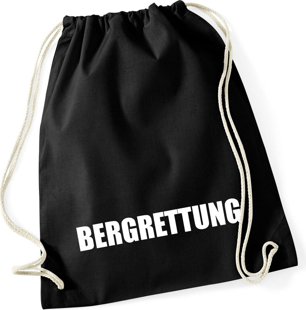 Huuraa Turnbeutel Bergrettung Schriftzug 12 Liter Black Baumwolle Rucksack Geschenkidee