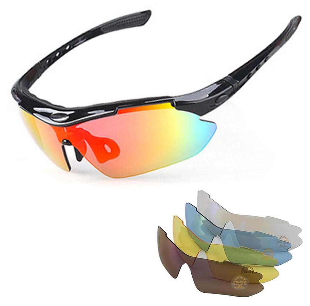 Sport-Sonnenbrille mit polarisiertem UV400-Schutz und 5 austauschbaren Gläsern für Radfahren und Autofahren