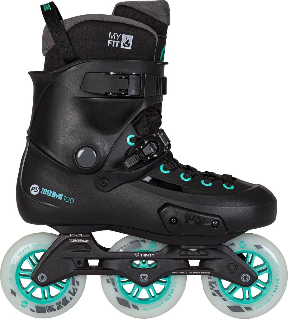Powerslide Zoom Pro 100 Inlineskates in Schwarz/Mint, Freeskate Urban, 100mm Rollen, ABEC 9, Hardboot mit TRINITY Aluminium-Schiene