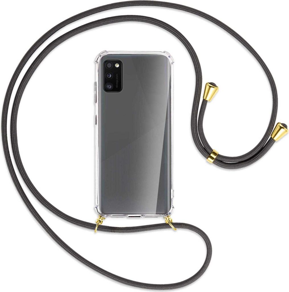 Handykette Backcover-Schutzhülle mit Band (Metall goldfarben) für Samsung Galaxy A41 (A415) - dunkelgrau