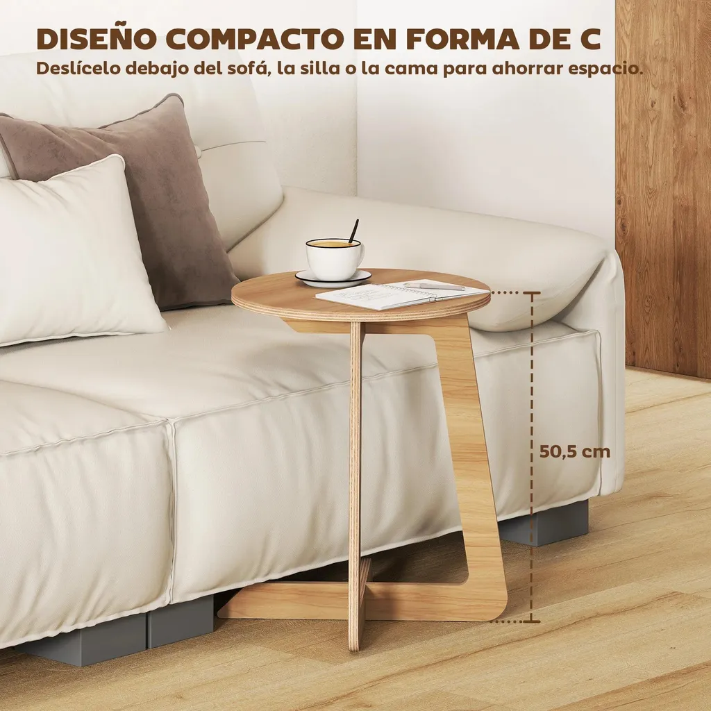 Petite table d'appoint en C pour salon - Table basse bois gain de place
