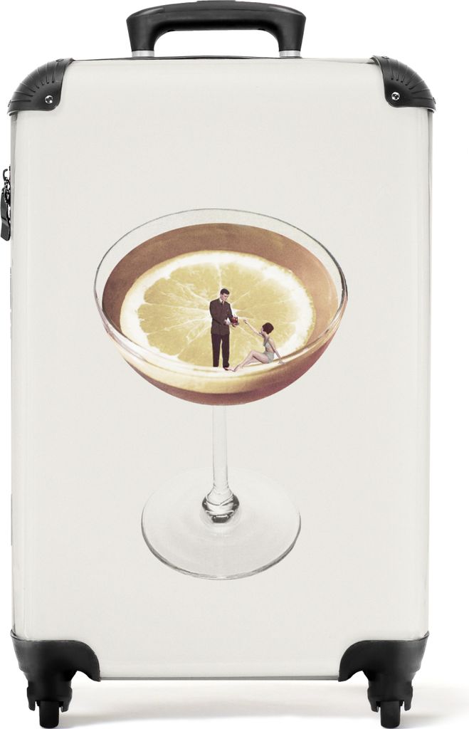 NoBoringSuitcases.com Koffer Handgepäck Trolley Rollkoffer Kleine Reisekoffer mit 4 Rollen - Vintage - Abstrakt - Cocktail - Zitrone - Cabin Siz...
