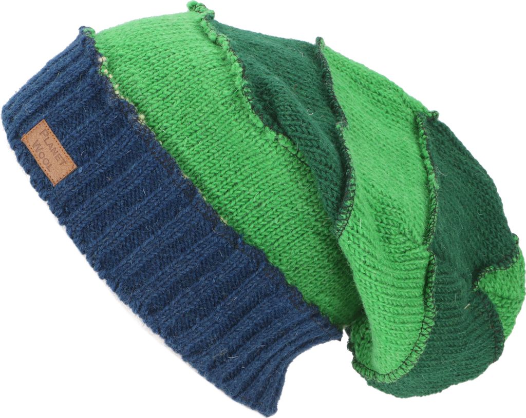 Wollmütze, Nepalmütze, Patchwork Beanie - Grün, Uni, Wolle, Mützen