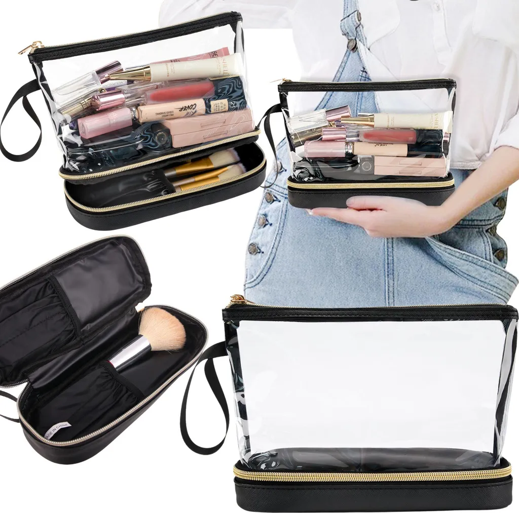 Necessaire Viaggio Trasparente Aereo - Borsa Trucco Doppio Strato TSA