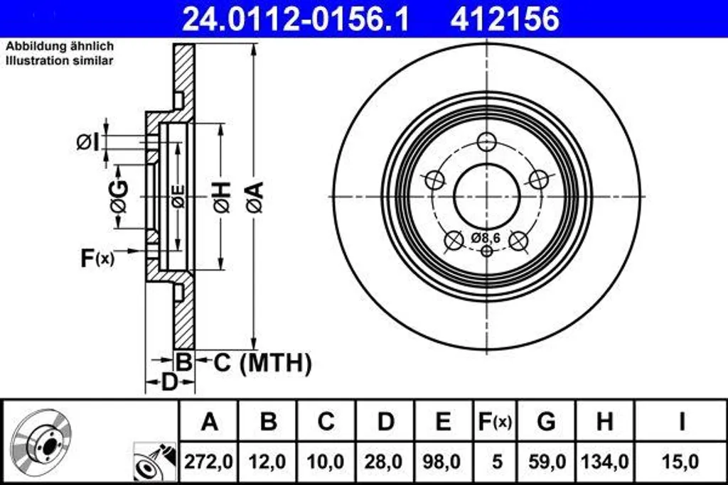 ATE 24.0112-0156.1 Disque de Frein OE 4246P4 pour C8 et Peugeot 807