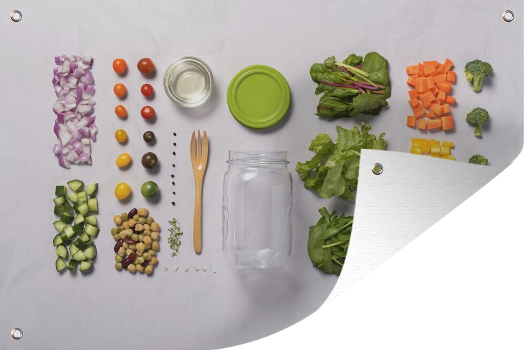 MuchoWow 90x60 cm Outdoor-Poster Gartendeko Sichtschutz Garten Poster für den Garten Gemüse im Einmachglas