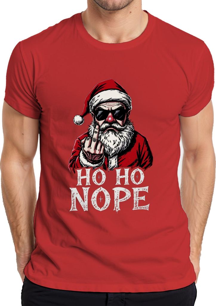 HO HO NOPE Weihnachtsmann Mittelfinger sarkastisch lustig Herren T-Shirt, Rot, XL