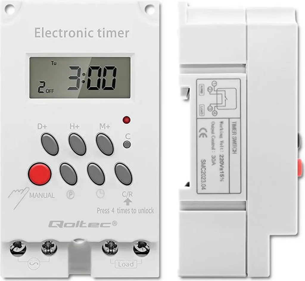 Programmatore Orario Digitale Qoltec 50629 per Guida DIN - LCD 230V - 14