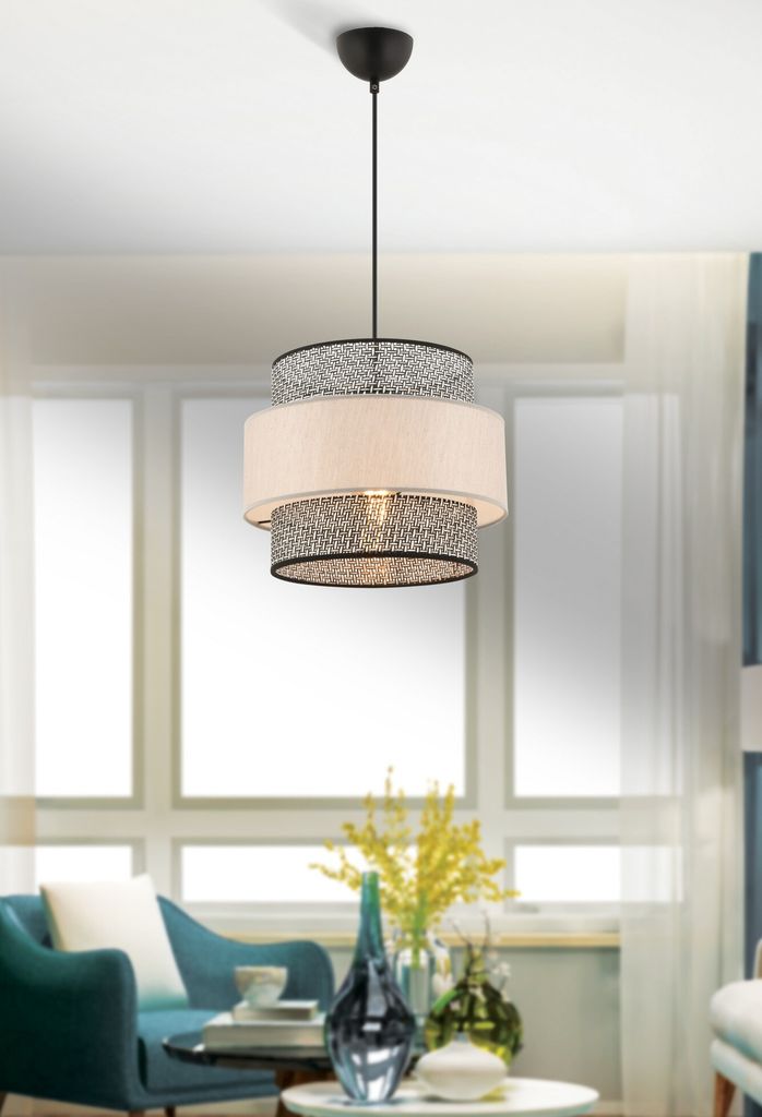Opviq, Elegante Deckenleuchte (Chandelier) aus Metall, Grau-Beige, 65 cm hoch | Stoffschirm 30 x 30 cm, E27 Fassung, max. 60 W | , ideal für moder...