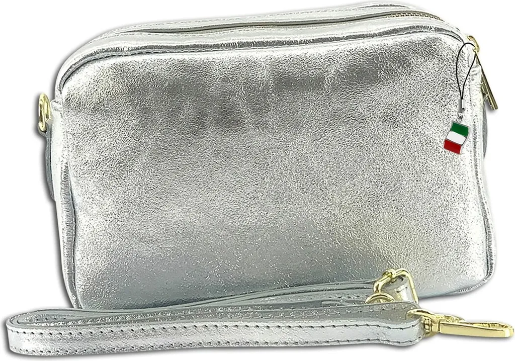 Sac bandoulière en cuir souple argenté métallisé Florence de qualité