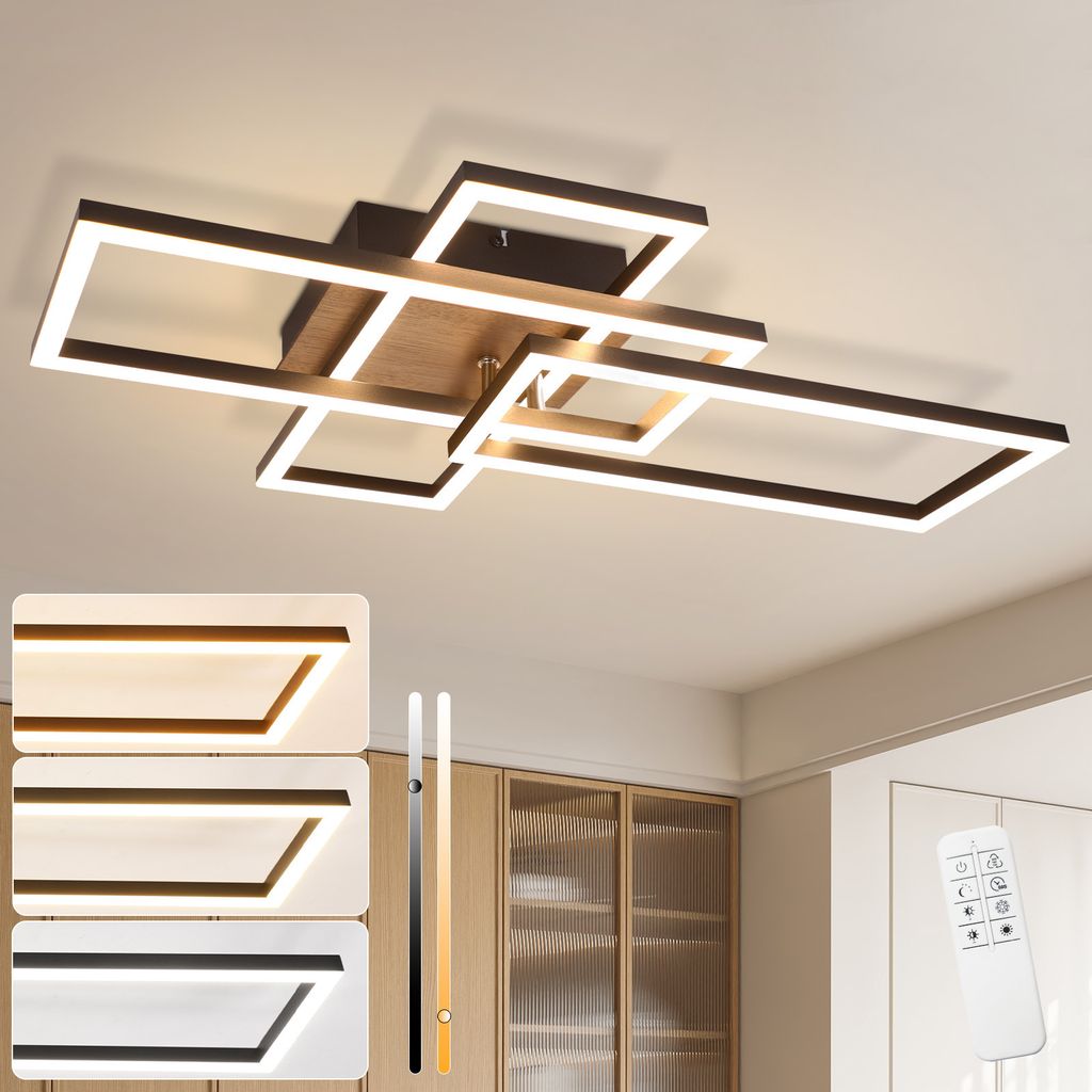 ZMH LED Deckenlampe Wohnzimmerlampe Deckenleuchten Modern Deckenleuchte 36W Schlafzimmerlampe 64CM Dimmbar Flurlampe mit Holz für Arbeitszi