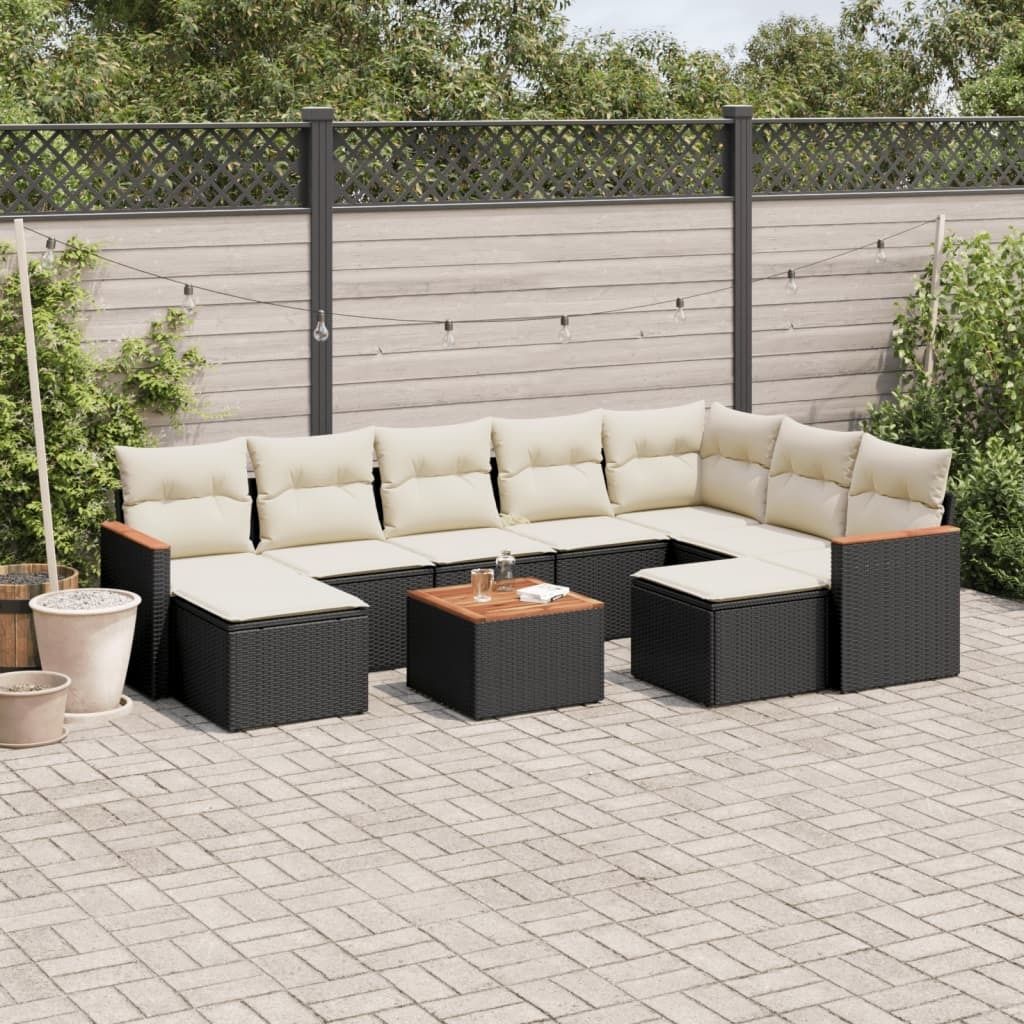 Design 10-tlg. Garten-Sofagarnitur mit Kissen Schwarz Poly Rattan, Gartenmöbel-Sets 2024 Neu