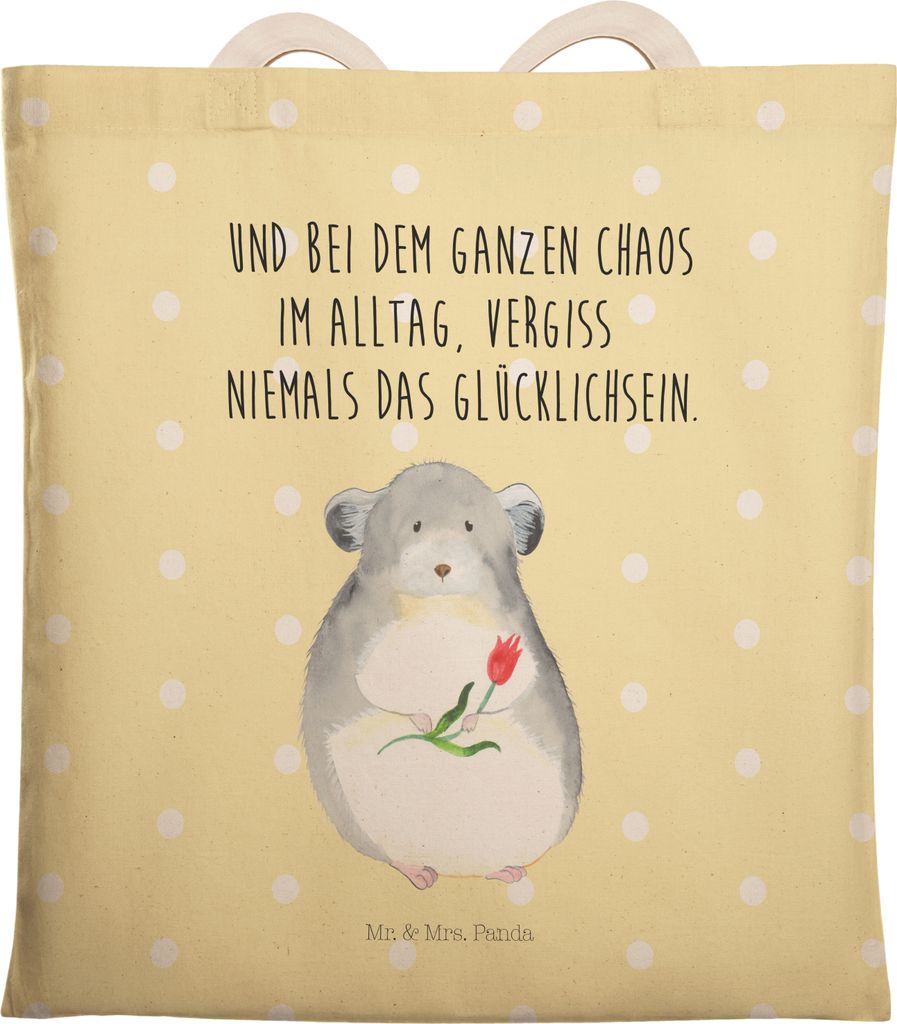 Mr. & Mrs. Panda Tote Bag Chinchilla Blume - Gelb Pastell - Geschenk, Kummer, Büro, shopping, Liebeskummer, Chaos, Tasche, Beutel, Tragetasche, Lu...