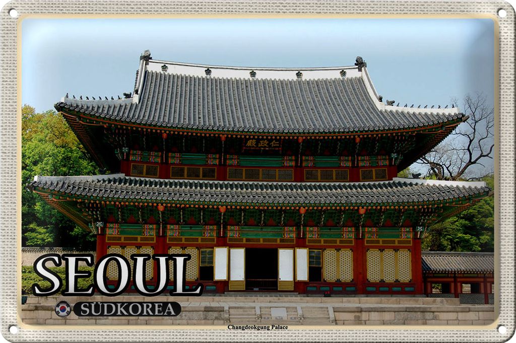 Blechschild Reise 18x12cm Seoul Südkorea Changdeokgung Palace