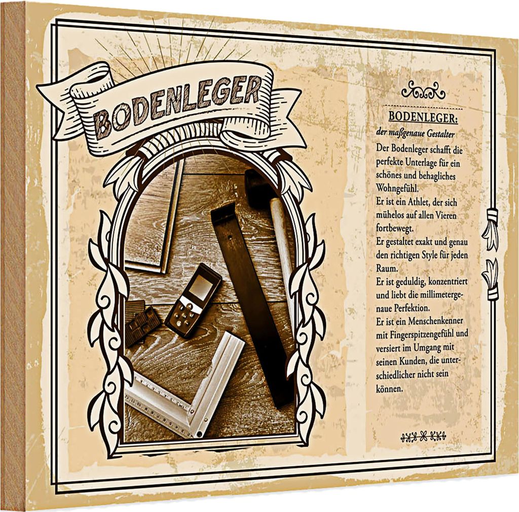 Holzschild Berufe 30x20cm Bodenleger exakt geduldig perfekt