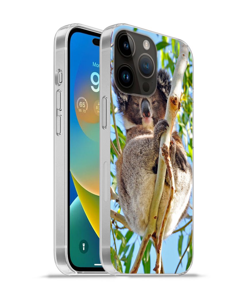 MuchoWow Handyhülle Schutzhülle Hülle für Apple iPhone 14 Pro Max Koala - Luft - Zweige - Jungen - Mädchen Silikon Softcase Handy Hülle - H...