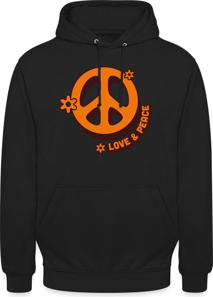 Spreadshirt Love And Peace Retro Hippie Style Design Y2K Uni Hoodie, XXL, Schwarz