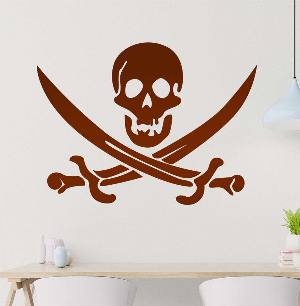 Kiwistar Totenkopf mit gekreuzten Säbeln Wandtattoo in 6 Größen - Wandaufkleber Wall Sticker - Dekoration, Küche, Wohnzimmer, Schlafzimmer, Bad...