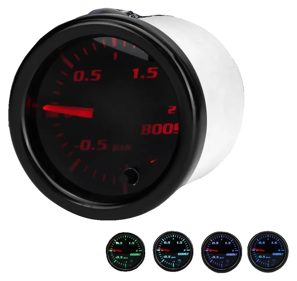 Manomètre de Boost Turbo -1 à 2 Bars - Rétroéclairage 7 Couleurs au Choix