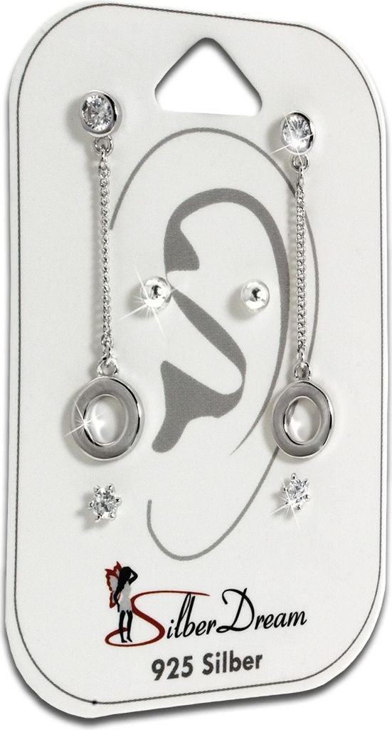SilberDream Set 3er Ohrringe Ohrstecker 925 Silber Zirkonia Damen SDS603WJ