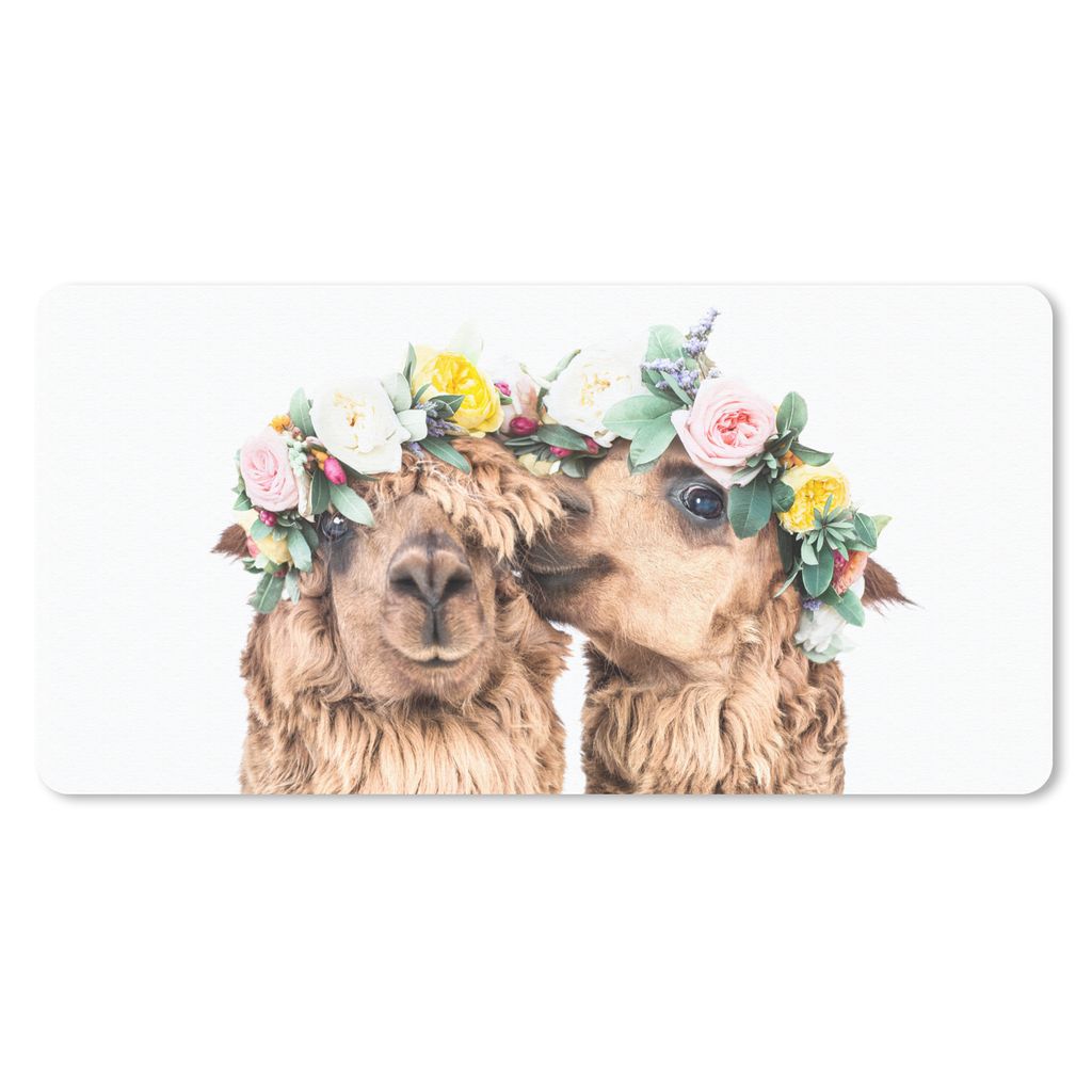 MuchoWow Schreibtischunterlage Alpaka - Blumen - Tiere - Natur 80x40 cm - XXL Mauspad - Gaming Mauspad