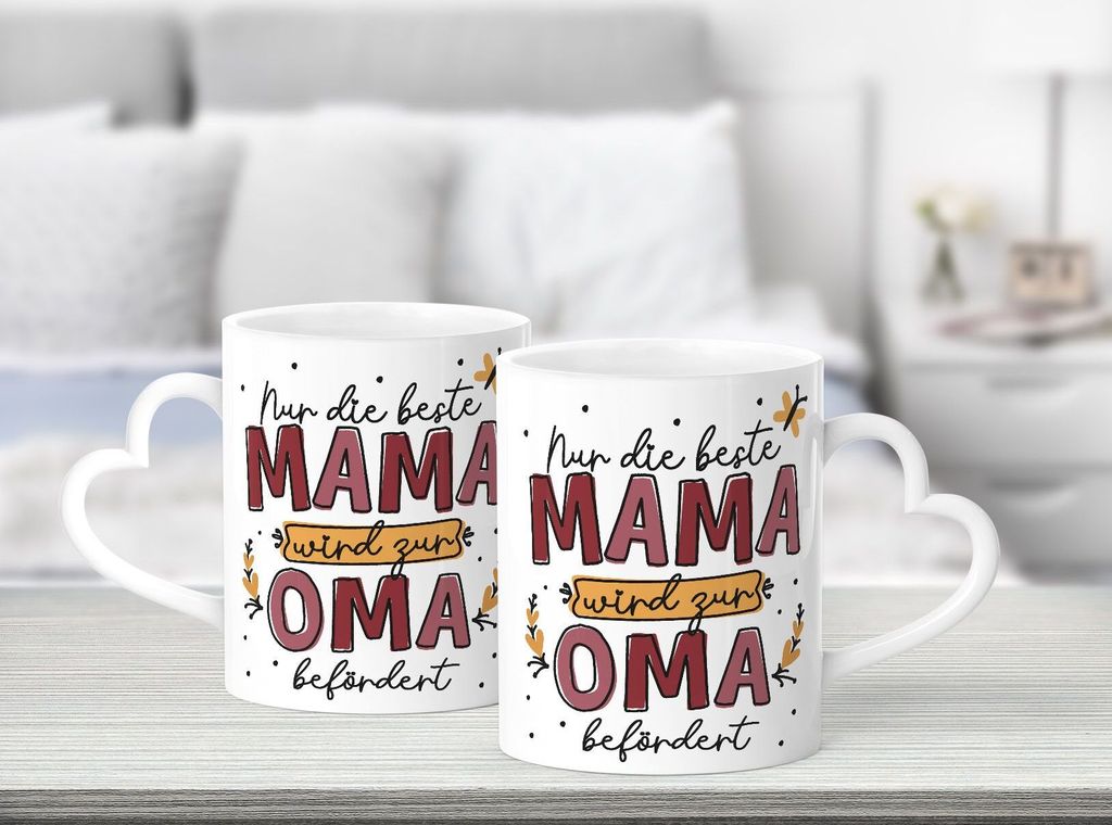Kaffee-Tasse Herzhenkel mit Spruch Nur die beste Mama wird zur Oma befördert Geschenk Muttertag Großmutter SpecialMe weiß - Herz Herz-Tasse
