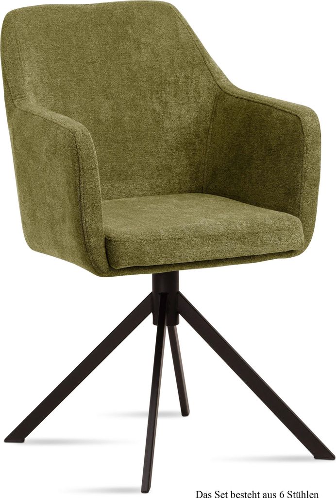 Armlehnstuhl (6er-Set) Dulcy 57x87x60 Schwarz/Olivgrün