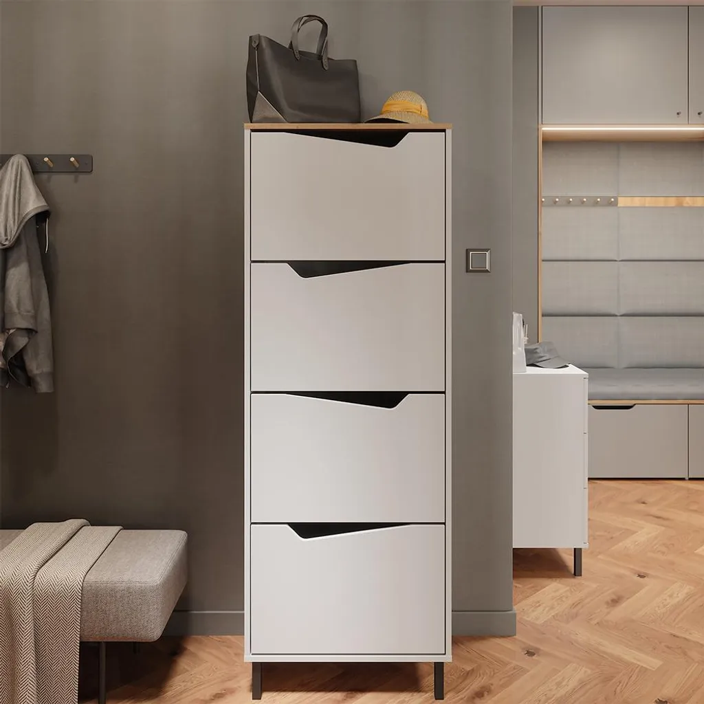 Rangement chaussures pour entrée étroite Vicco Marelle Blanc et Chêne
