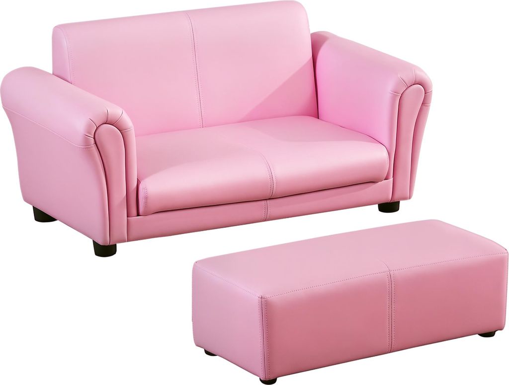 Kindersessel mit Fußhocker, Kindercouch mit Hocker, Kindersofa, Sofa Sessel, Rosa 83 x 42 x 41 cm