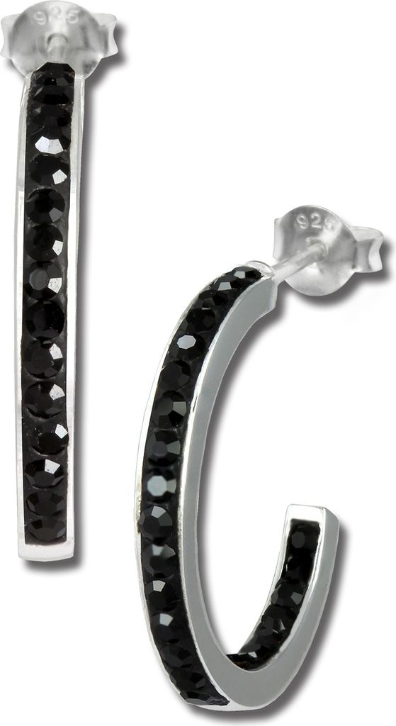 SilberDream Creolen für Damen Silber schwarz Zirkonia Ohrringe 20mm SDO8701S