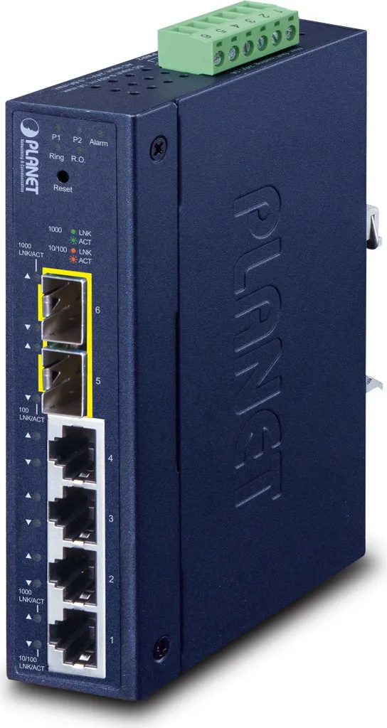Switch Ethernet Rail DIN PLANET 4 ports Gigabit avec double slot SFP