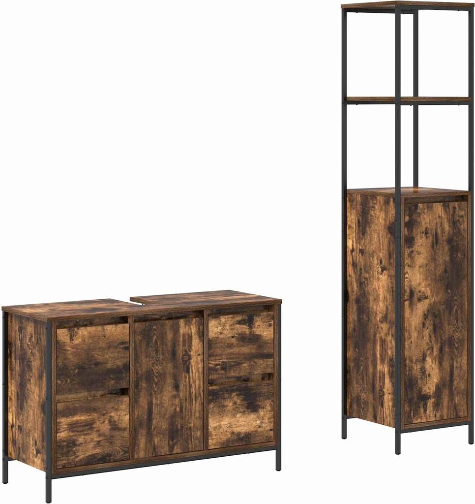 Badezimmermöbel-Set mit Tür 2 pcs Geräucherte Eiche und Schwarz
