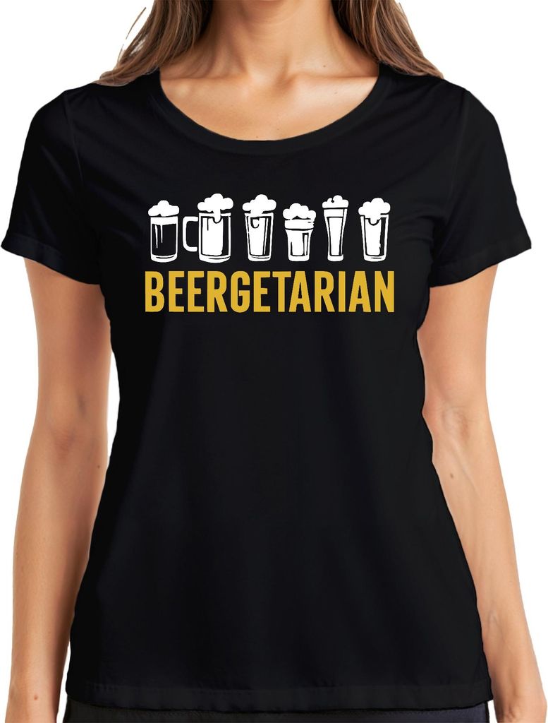 Beergetarian Bierliebhaber Geschenk Bierfan Craftbeer Kneipe Damen T-Shirt, Schwarz, XXL