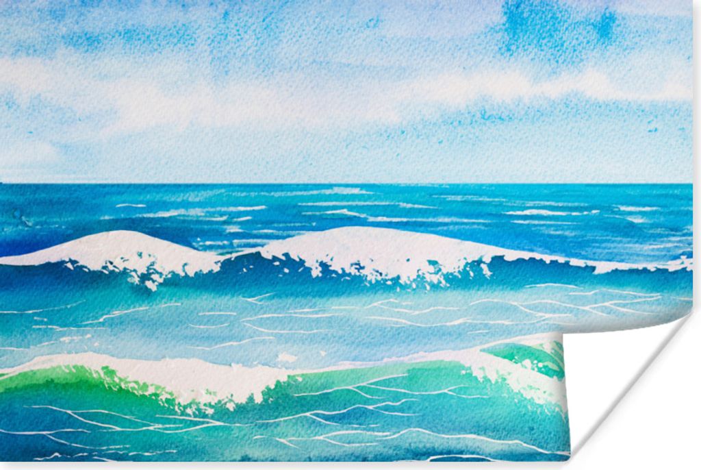 MuchoWow Poster Aquarell - Golf - Meer 120x80 cm - Bilder