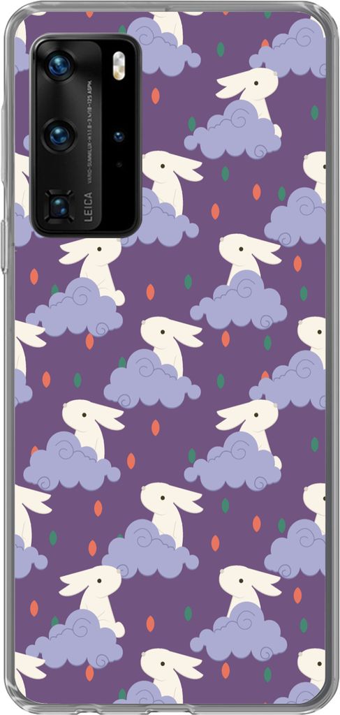 MuchoWow Handyhülle Schutzhülle Hülle für Telefoonhoesje Huawei P40 Pro Muster - Kaninchen - Luft - Lila - Mädchen - Kinder - Kinder Silikon...