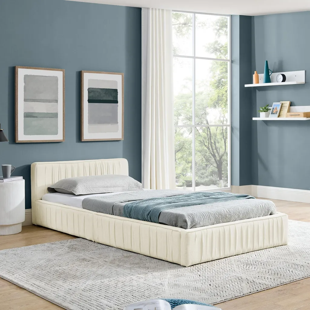 Sweiko Letto Imbottito Ciniglia 90x200 - Design Kids Beige Moderno