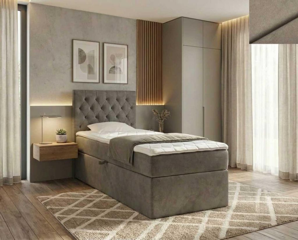 Boxspringbett ELEGANTE NORDELO New Velo 204 BRAUN 100 x 200 cm mit Stauraum, Bonellmatratze und 4 cm Topper