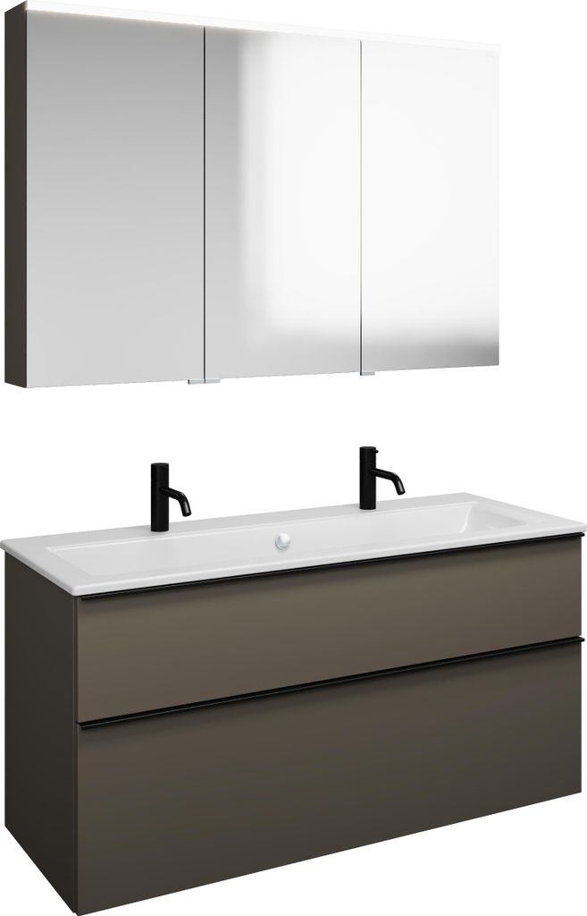 burgbad Eqio Set, bestehend aus Spiegelschrank rechts, Keramik-Waschtisch Slim mit 2 Armaturbohrungen und Waschtischunterschrank, Breite 1220mm, SH...