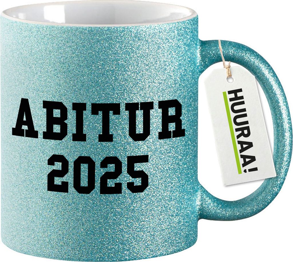 Huuraa Glitzertasse Abitur 2025 ABI 330ml Blau Keramik Kaffeebecher Geschenkidee