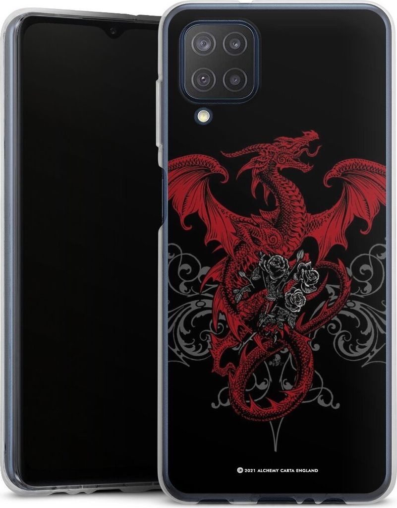 DeinDesign Handyhülle für Samsung Galaxy M12 Silikon Hülle Case Smartphone Schutzhülle Drache Gothic Rot