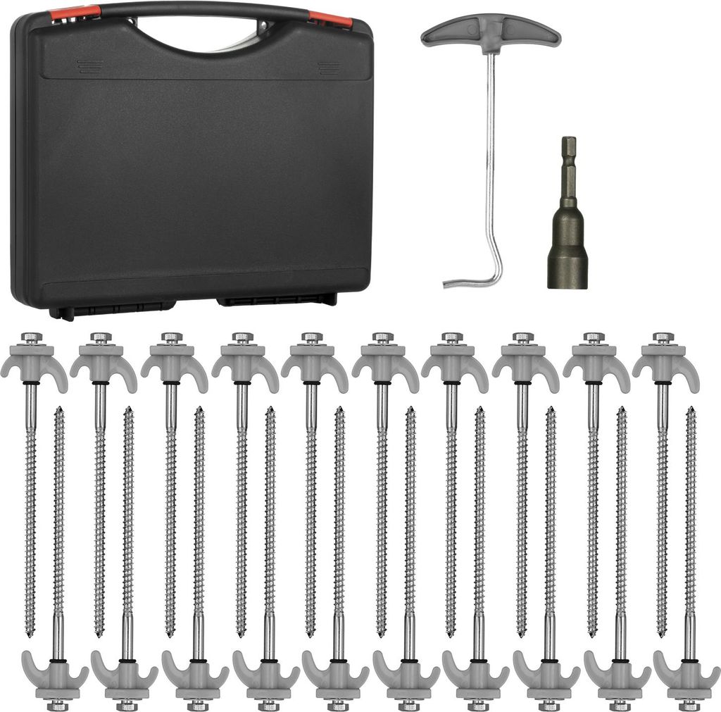 Moritz 20 Zeltheringe Schraubheringe 20,5 cm Stahl Camping im Koffer mit Steckschlüssel Nuss Zeltpflöcke Zeltnägel Erdnägel Erdanker Bodenanker