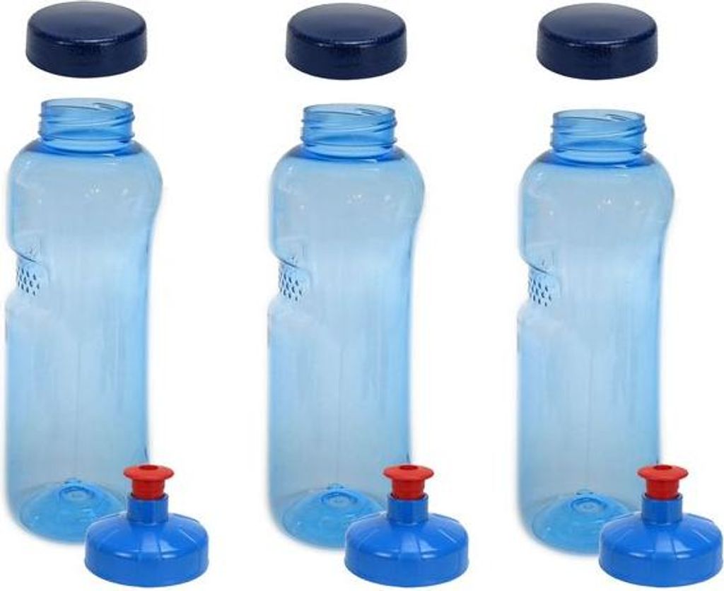 3x Kavodrink Tritan 0,75 L Wasserflasche (BPA frei) + 3x Trinkdeckel Push-Pull mit Trinknippel Flasche Sport