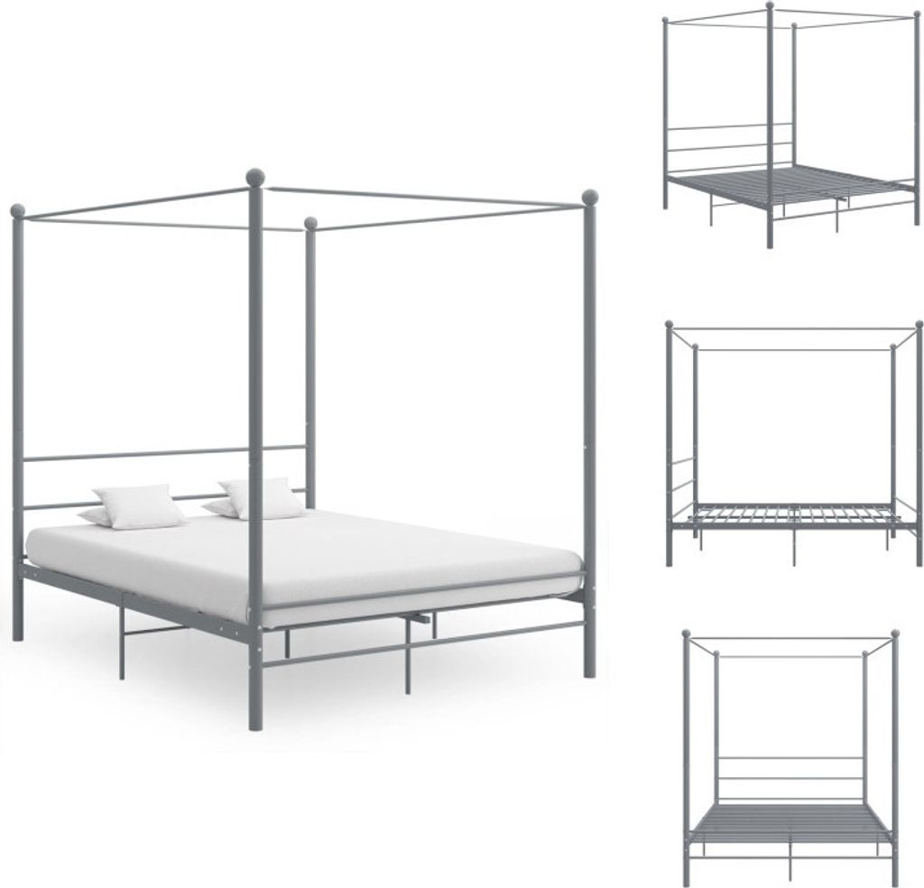 vidaXL Himmelbett Grau Metall 160x200 cm - Betten & Bettgestelle