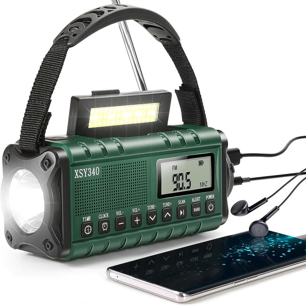 AM/FM Kurbelradio Notfall – Weltempfänger mit 10000mAh Akku, Solar Radio, Survival Ausrüstung mit Taschenlampe, SOS Alarm & Handyladefunktion