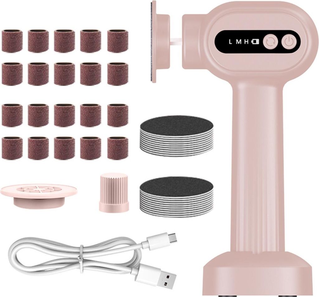 INF Elektrischer Hornhautentferner 6-Gang mit Dual-Ladestation ABS 14.9cm x 8.9cm x 4.2cm für Fußpflege Rosa